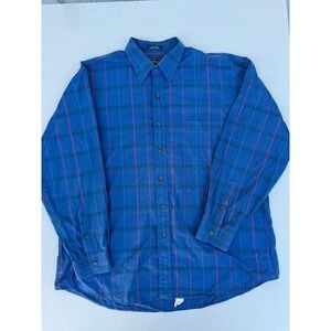 Vintage Burberrys of London Mens XL Blue Plaid Cotton Button Down Shirt USA Made
